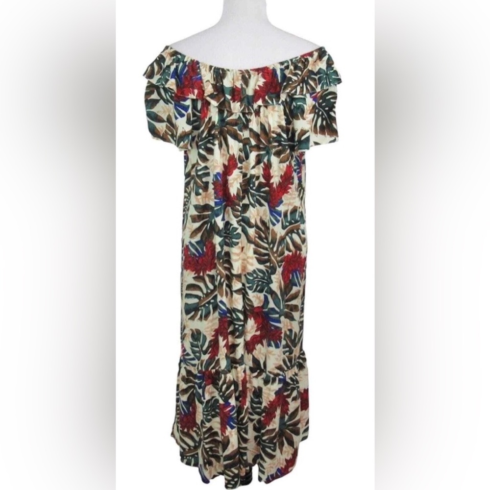 Hilo Hattie Off-Shoulder Tropical Leaf Print Dress - XL - Made in Hawaii, EUC